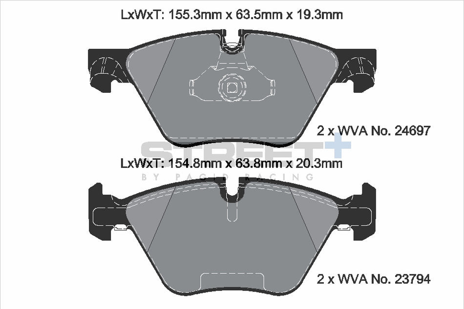 PAGID STREET+ Front Axle Set for BMW (BRILLIANCE) 5 SERIES (F10, F18) 520 Li 12/10→12/12