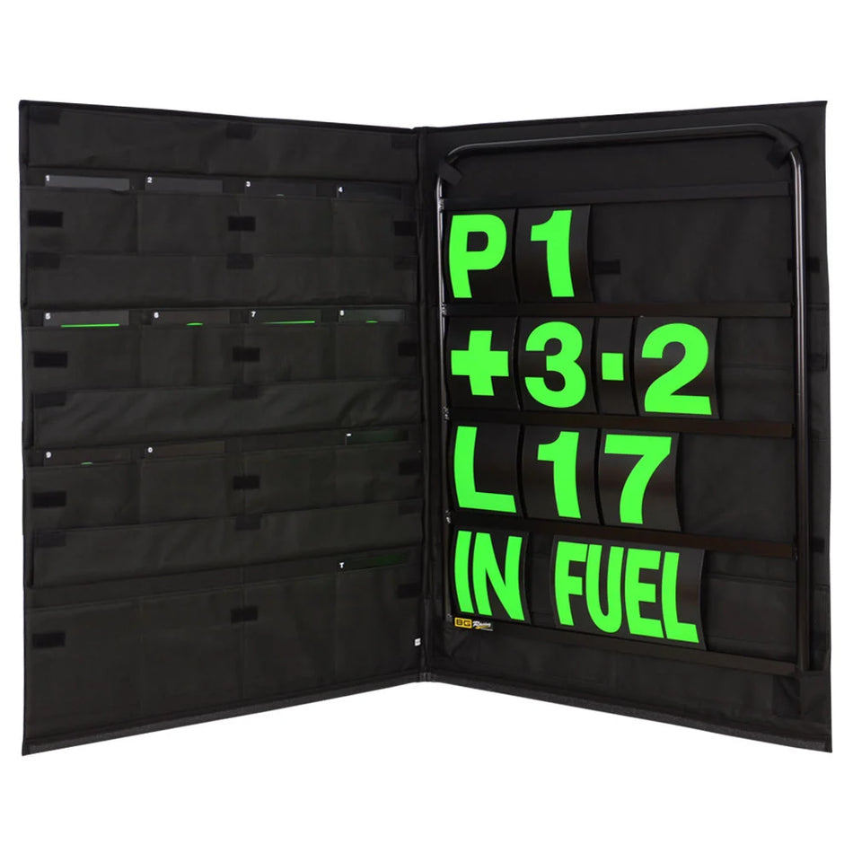 B-G Racing Standard Black Pit Board Kit- Green Numbers & Bag