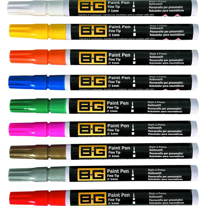 B-G Racing Paint Pen Set - Fine Tip Ø1mm - 3ml - Pack Of 9 Colours