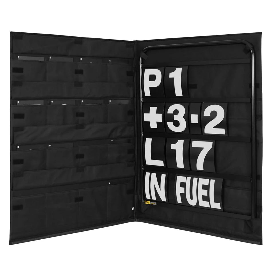 B-G Racing Standard Black Pit Board Kit- White Numbers & Bag