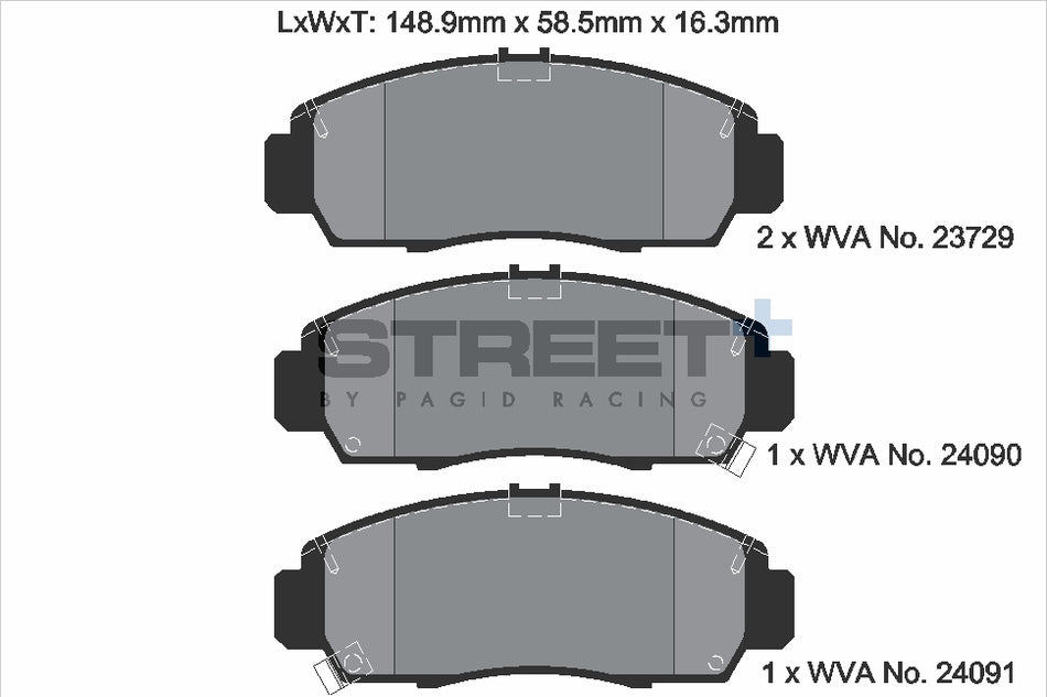 PAGID STREET+ Front Axle Set for ACURA CL Coupe 3.2 Vtec Type S 06/01→09/03