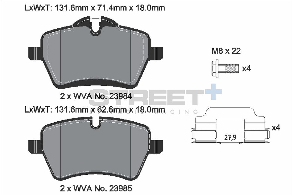 PAGID STREET+ Front Axle Set for MINI MINI Roadster (R59) Cooper S JCW 11/11→04/15