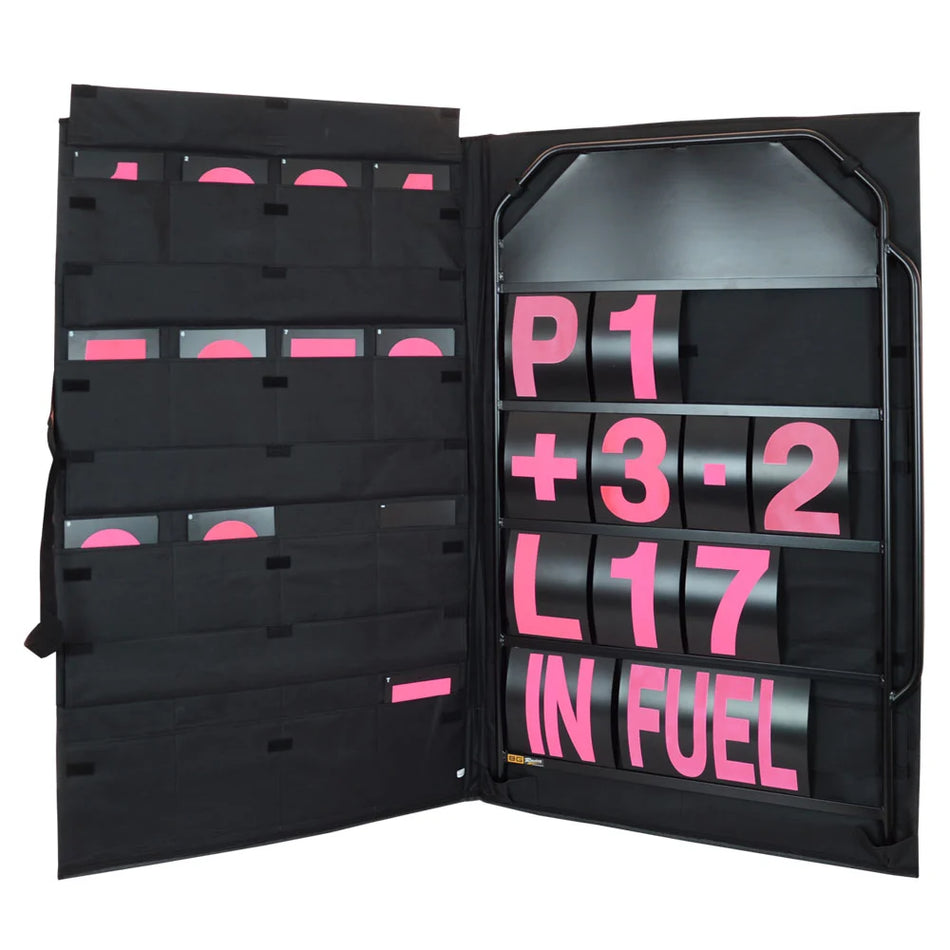 B-G Racing Large Black Pit Board Kit- Pink Numbers & Bag