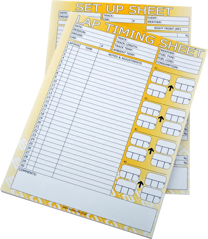 B-G Racing Lap Timing Sheets (Pad Of 50)