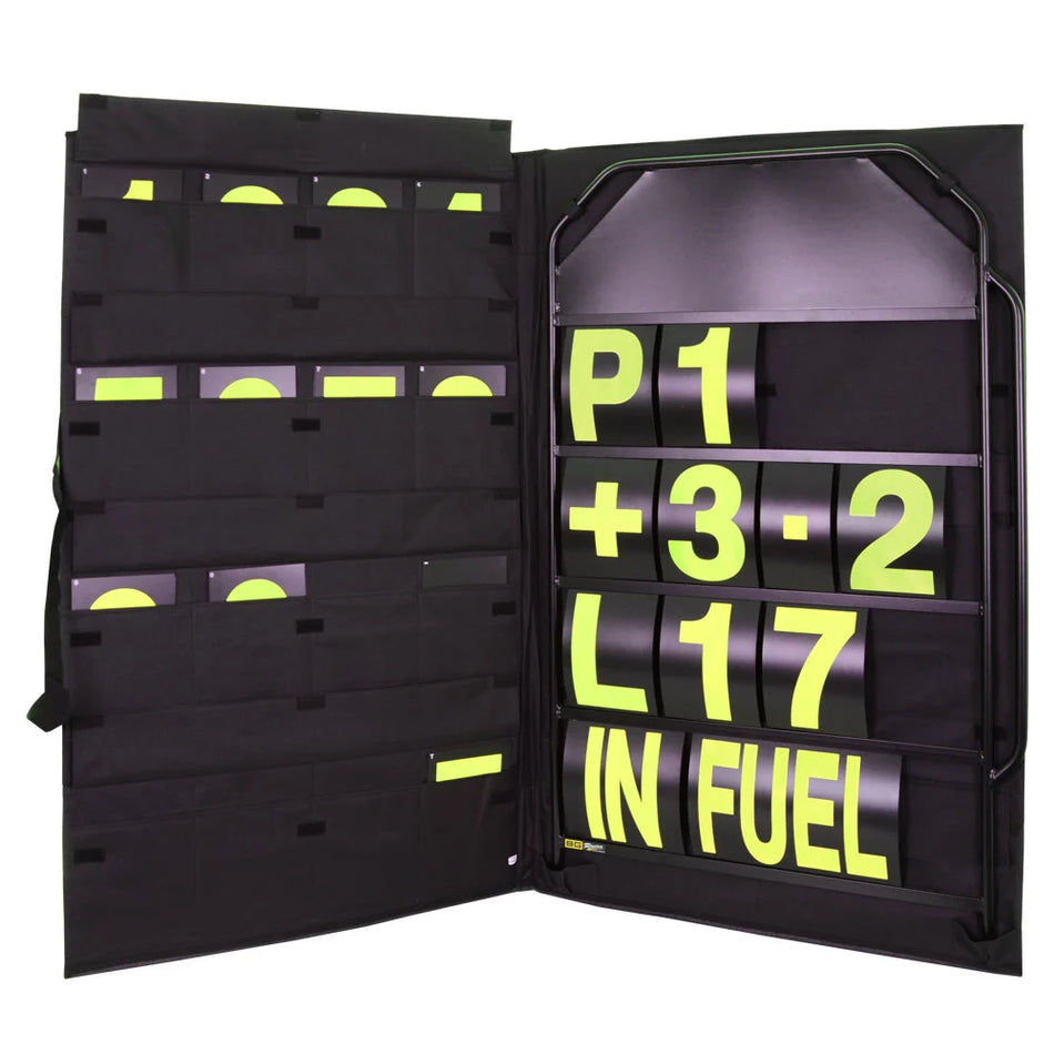 B-G Racing Large Black Pit Board Kit- Yellow Numbers & Bag