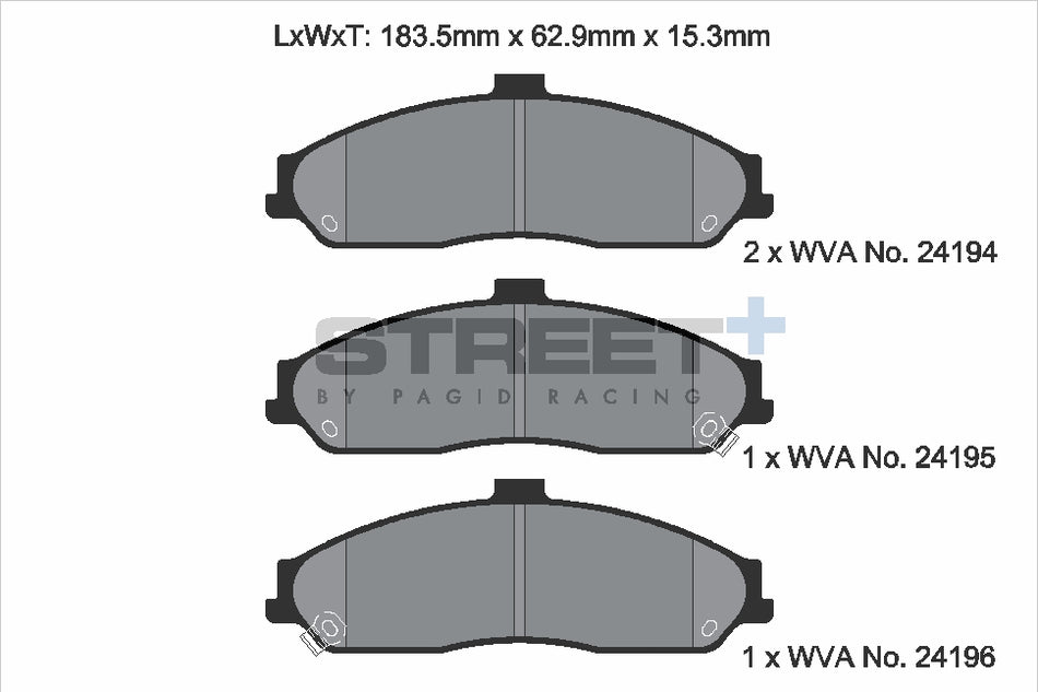 PAGID STREET+ Front Axle Set for CADILLAC XLR 4.4 03/04→09/09