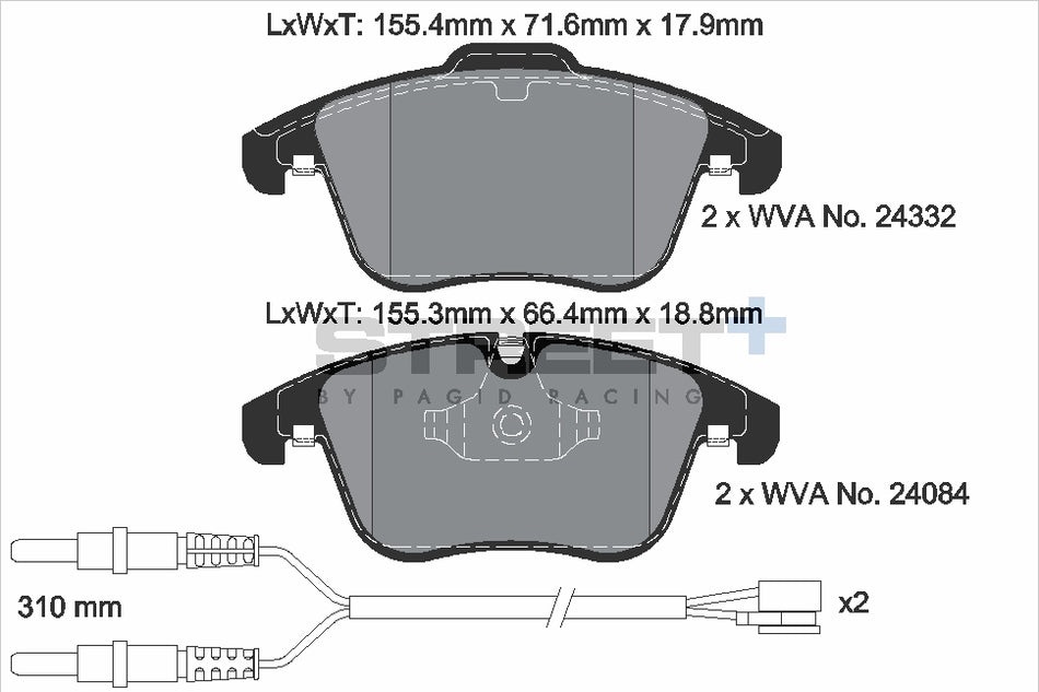 PAGID STREET+ Front Axle Set for CITROËN C5 III (RD_) 2.0 HDi 140 11/08