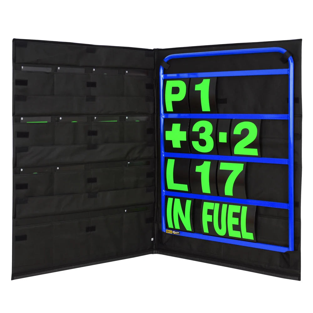 B-G Racing Standard Blue Pit Board Kit- Green Numbers & Bag