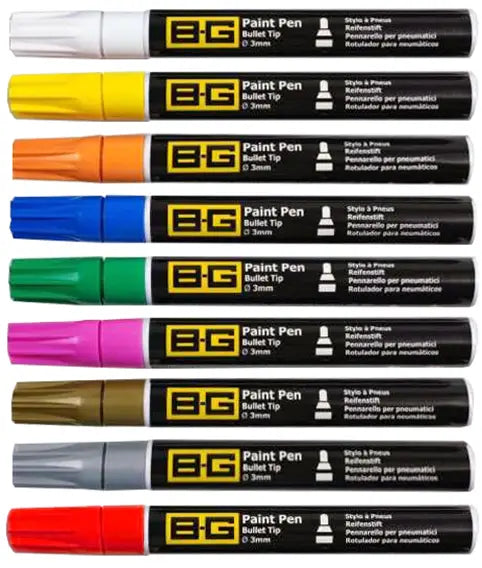 B-G Racing Paint Pen Set - Bullet Tip Ø3mm - 6ml - Pack Of 9 Colours