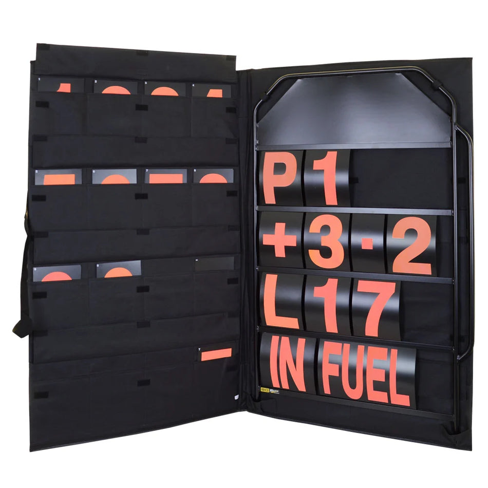 B-G Racing Large Black Pit Board Kit- Orange Numbers & Bag
