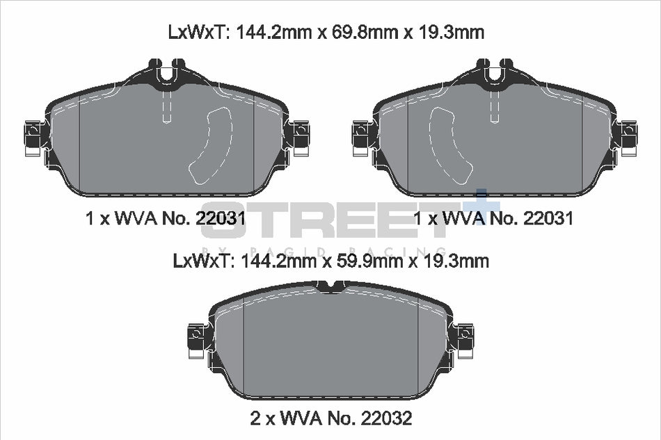 PAGID STREET+ Front Axle Set for MERCEDES-BENZ C-CLASS (W205) C 200 4-matic (205.043) 04/15→08/18