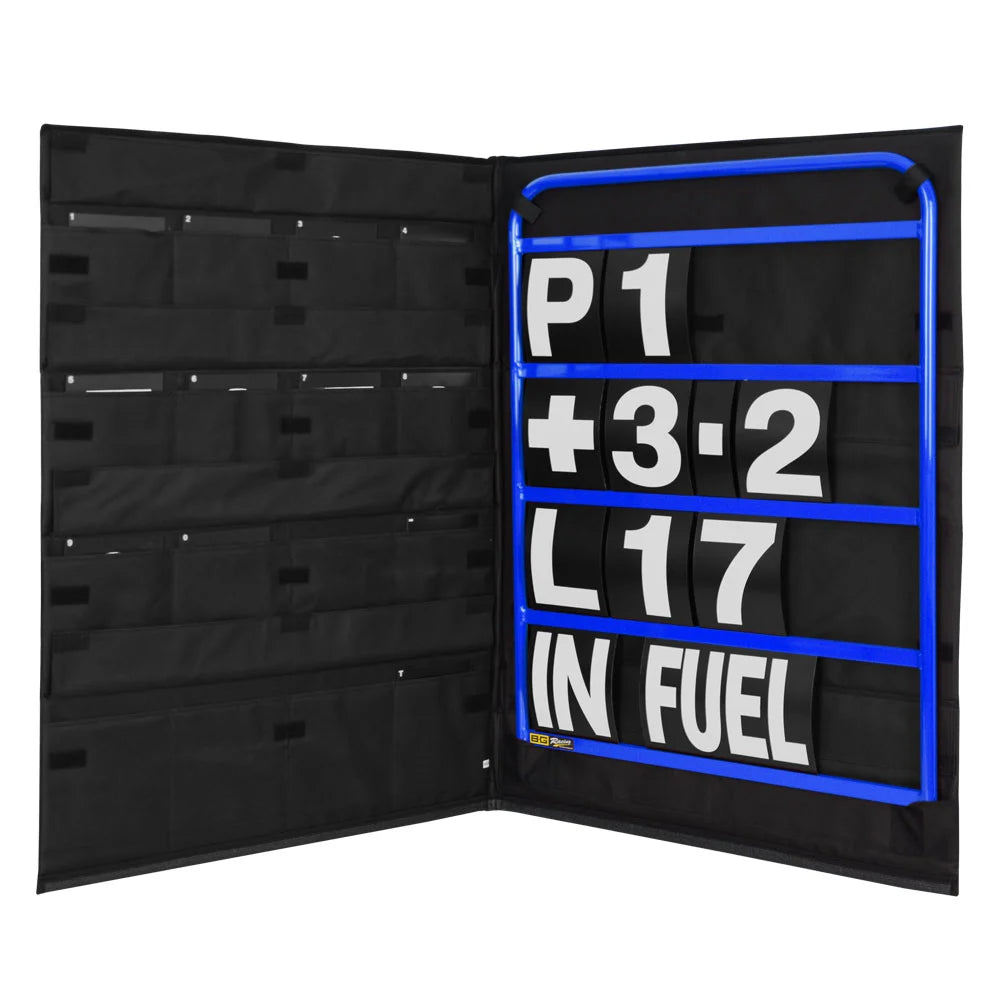 B-G Racing Standard Blue Pit Board Kit- White Numbers & Bag