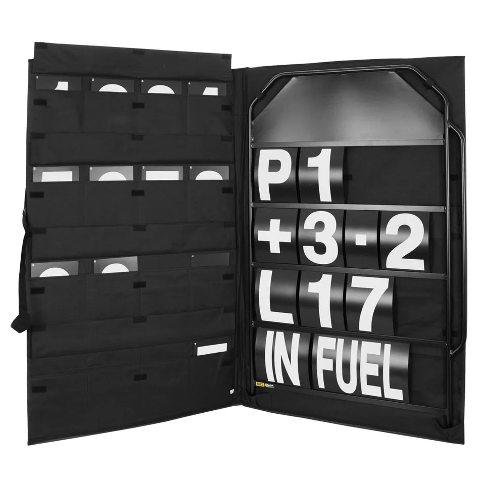 B-G Racing Large Black Pit Board Kit- White Numbers & Bag