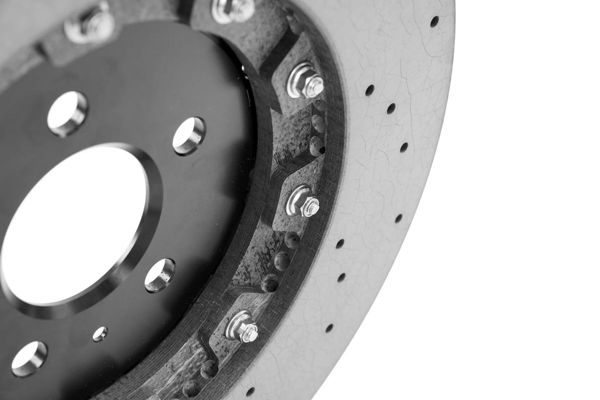 Close-up of the two-piece disc and bell bolted together